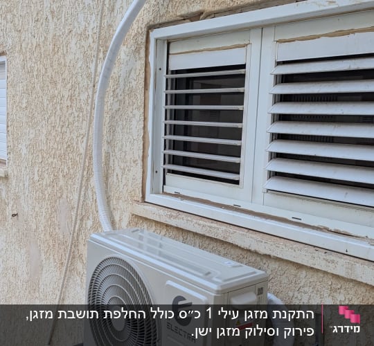 יחידת מזגן חיצונית מותקנת על קיר בניין